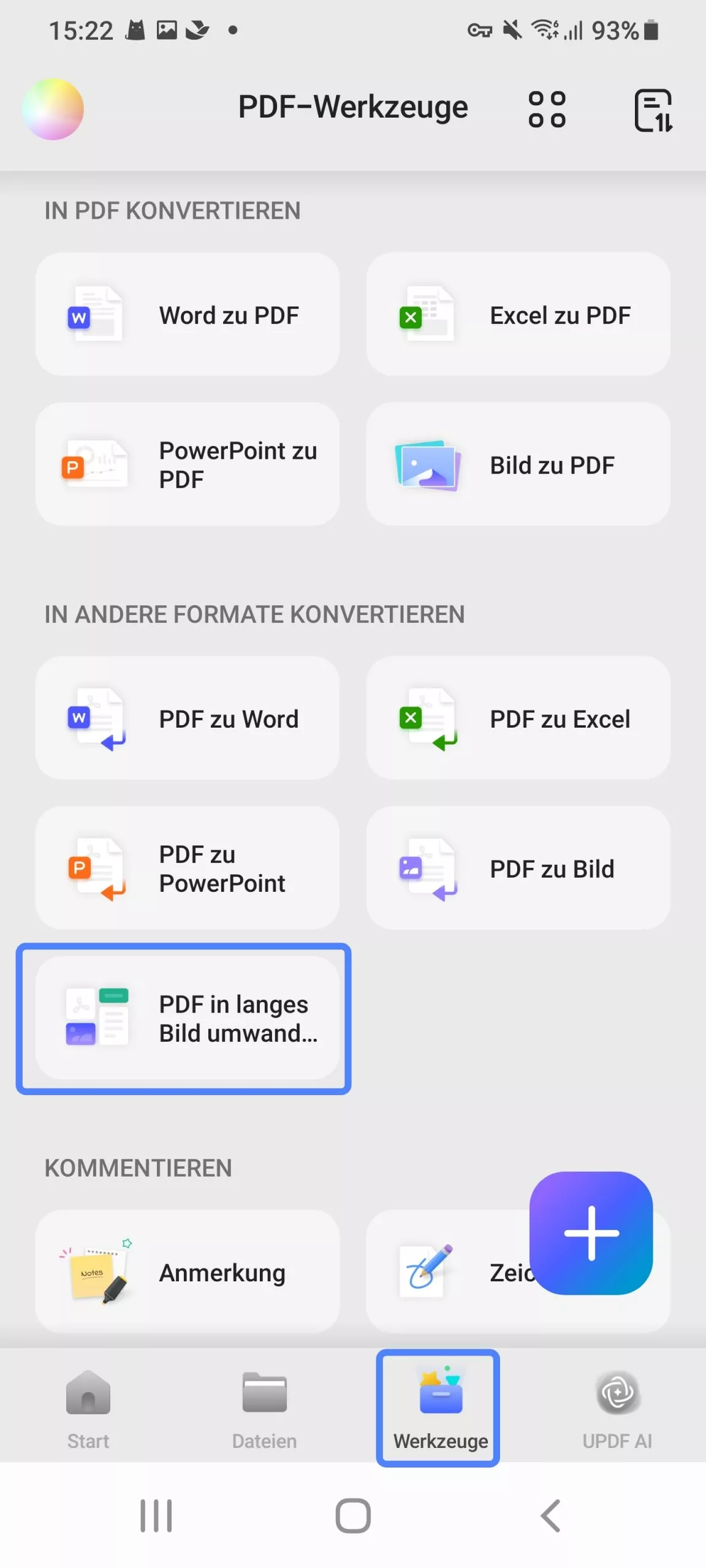 wählen Sie „PDF in langes Bild umwandeln“