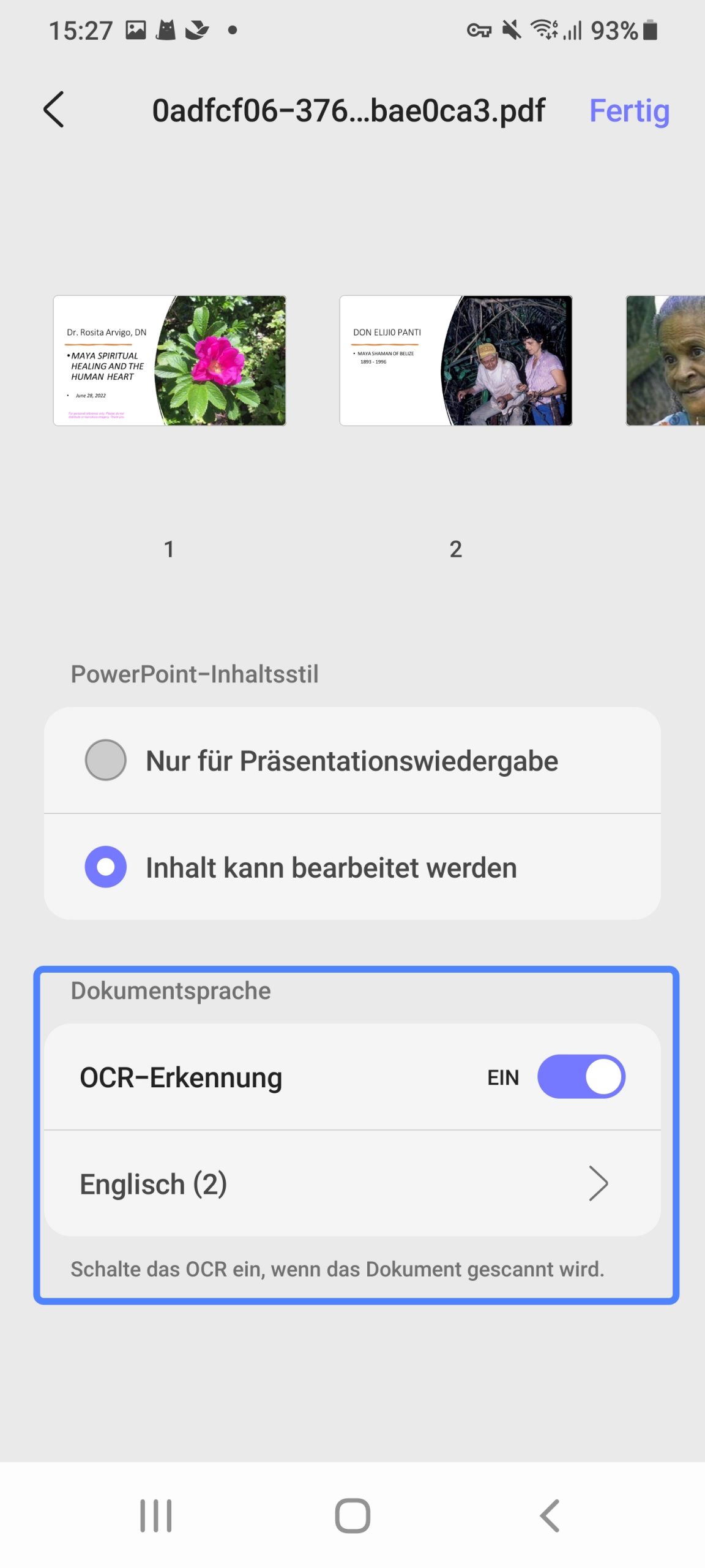 OCR-Erkennung aktivieren, wenn PDF zu PPT updf Android