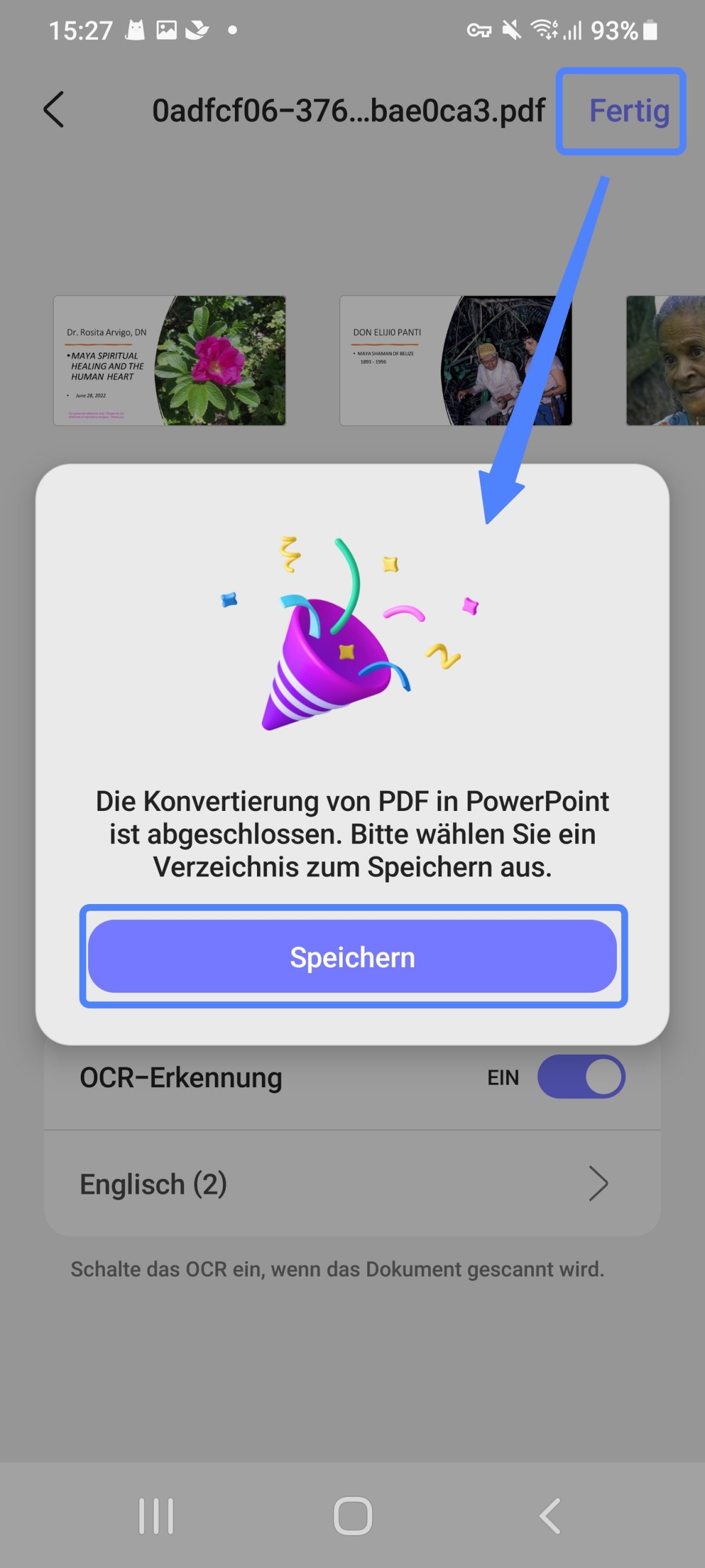 Speichern Sie die konvertierte PPT-Datei aus PDF updf android.