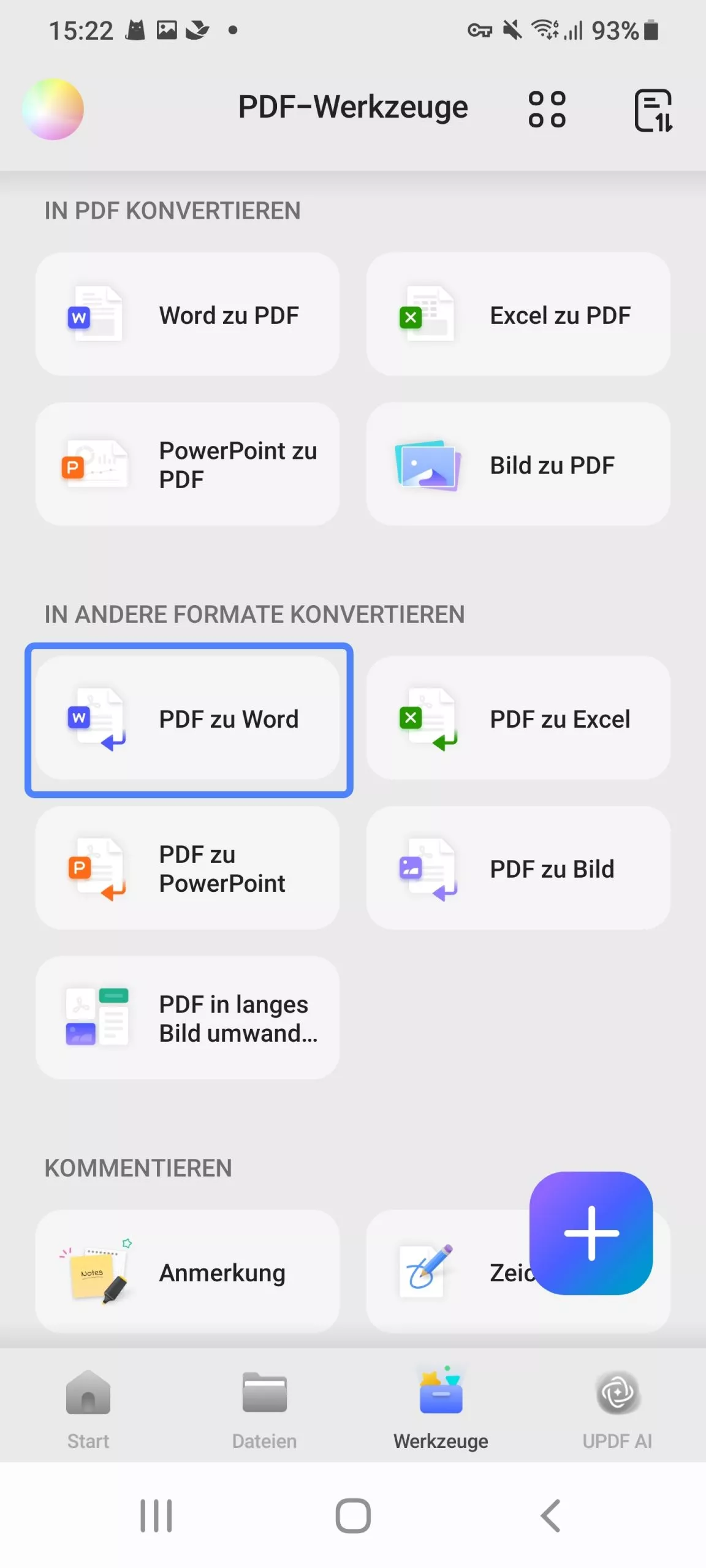 PDF in Word konvertieren updf Android