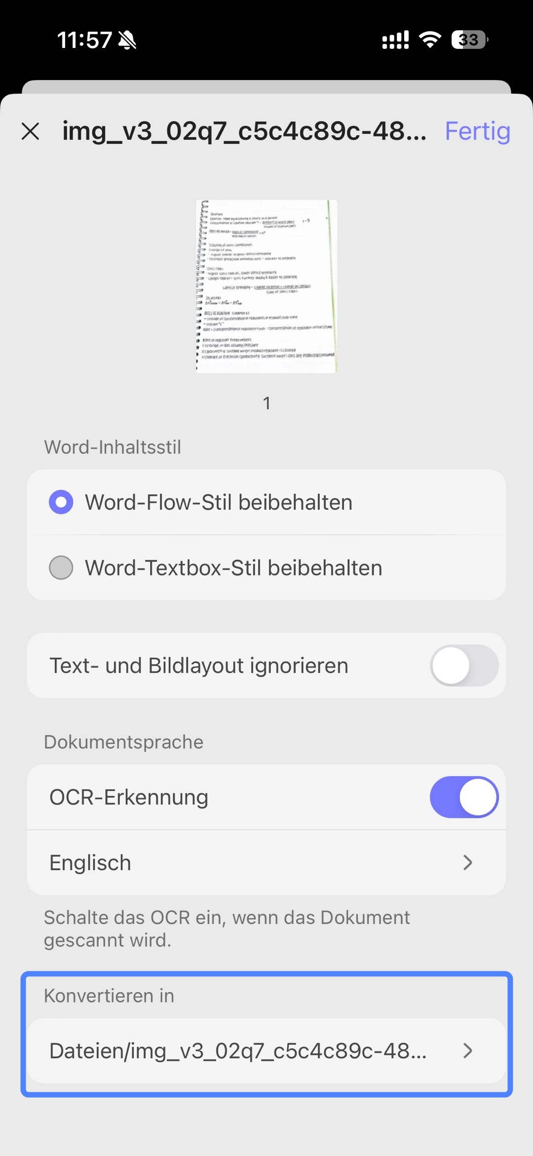 Wählen Sie unter „Konvertieren in“
