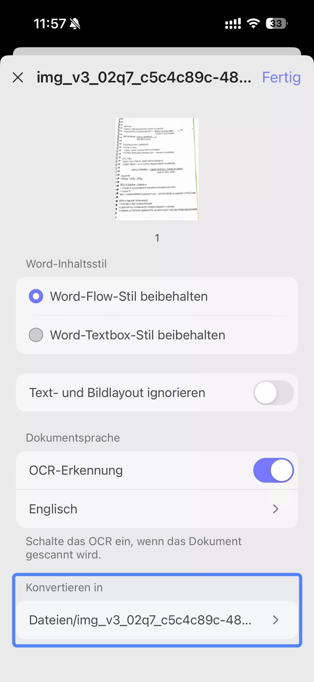 Wählen Sie unter „Konvertieren in“