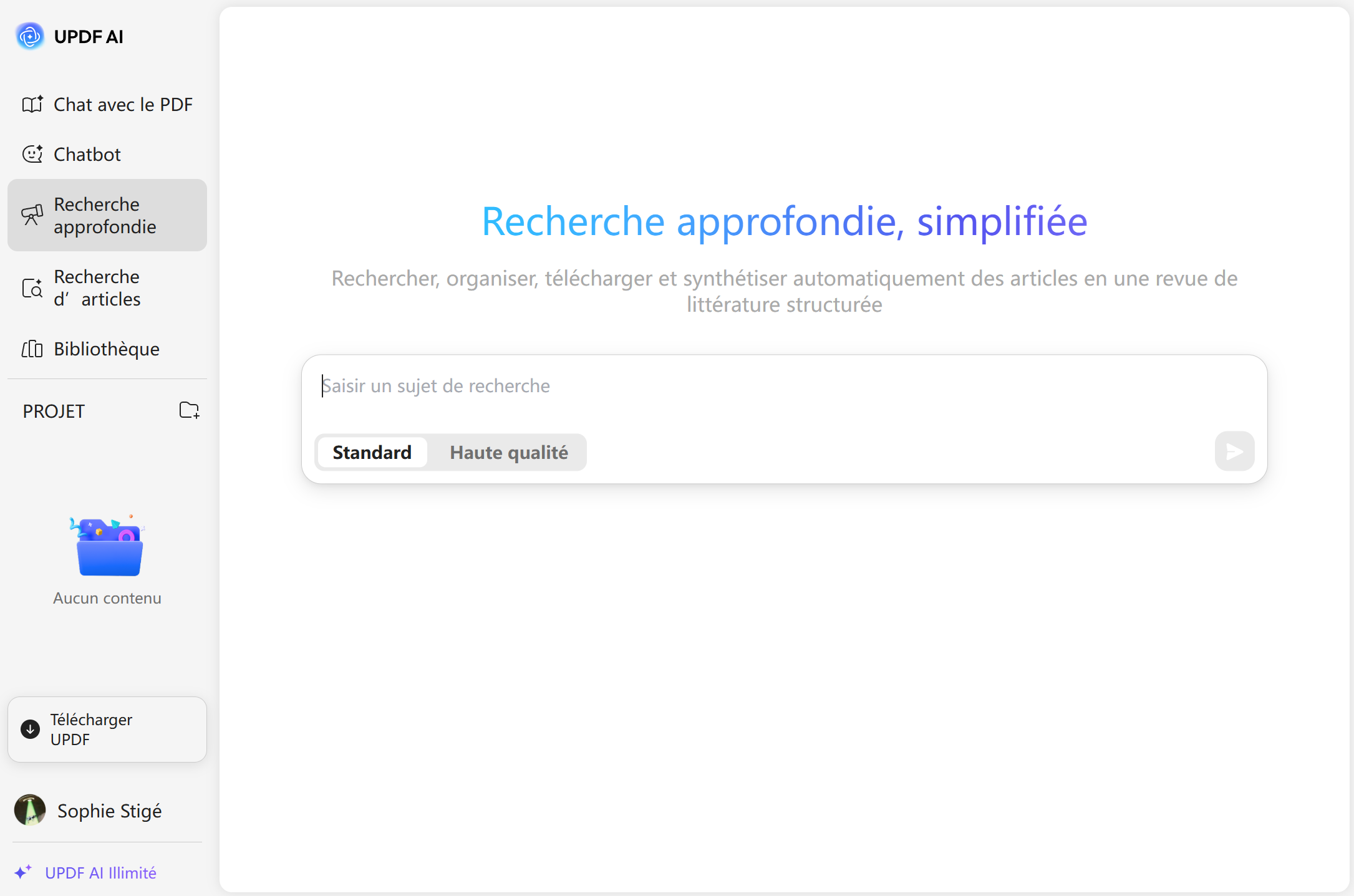 recherche approfondie sur l'IA UPDF