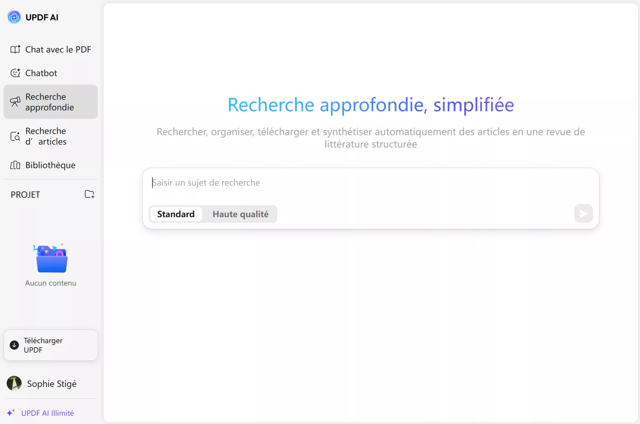 recherche approfondie sur l'IA UPDF