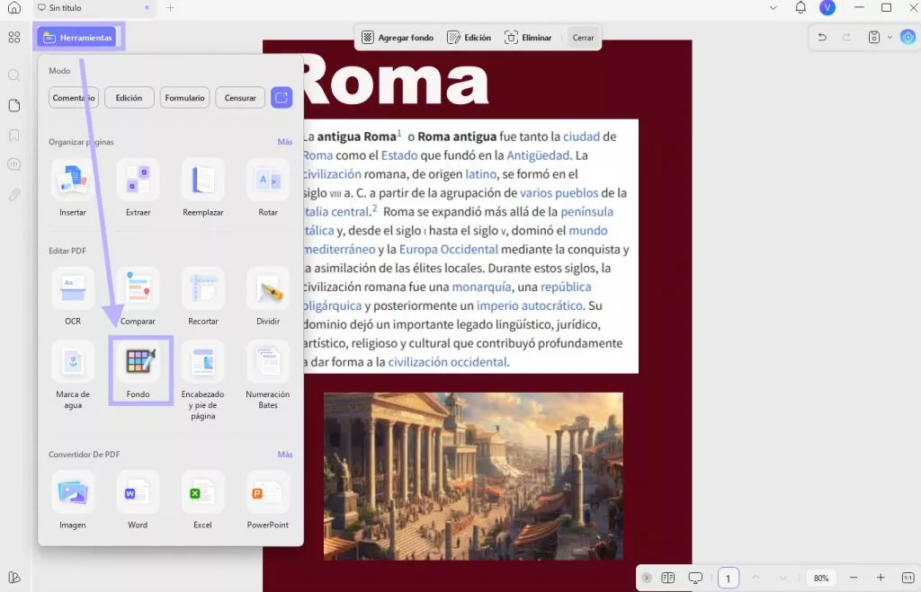 eliminar fondo de PDF 