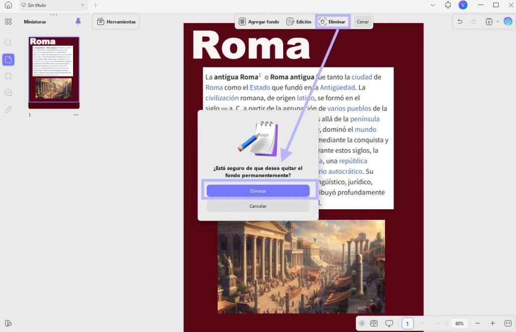 quitar fondo de PDF
