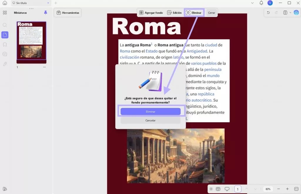quitar fondo de PDF