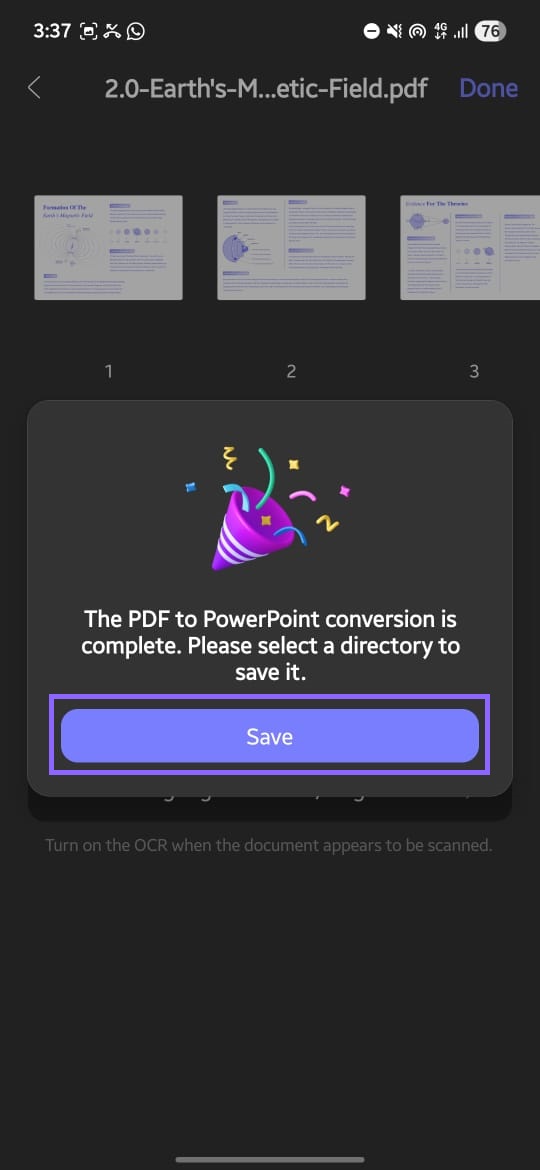 save the converted PPT from PDF updf android
