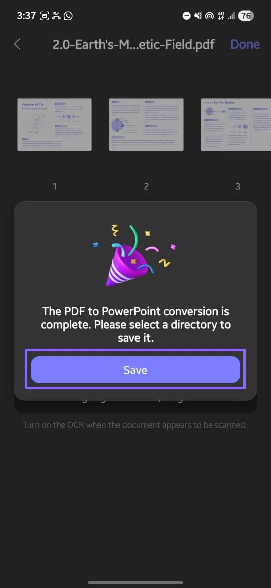 save the converted PPT from PDF updf android