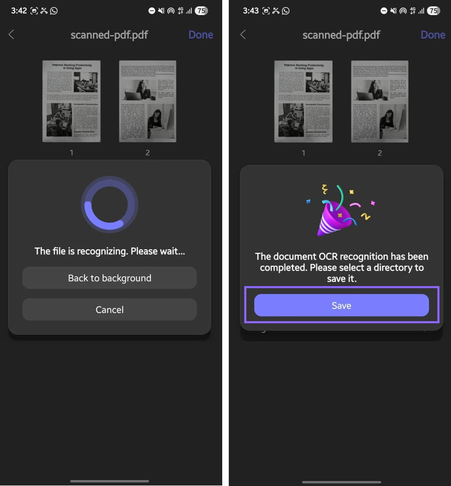 save the ocred file updf android