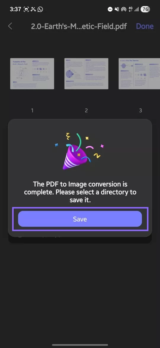 save your image file after converted from pdf updf android
