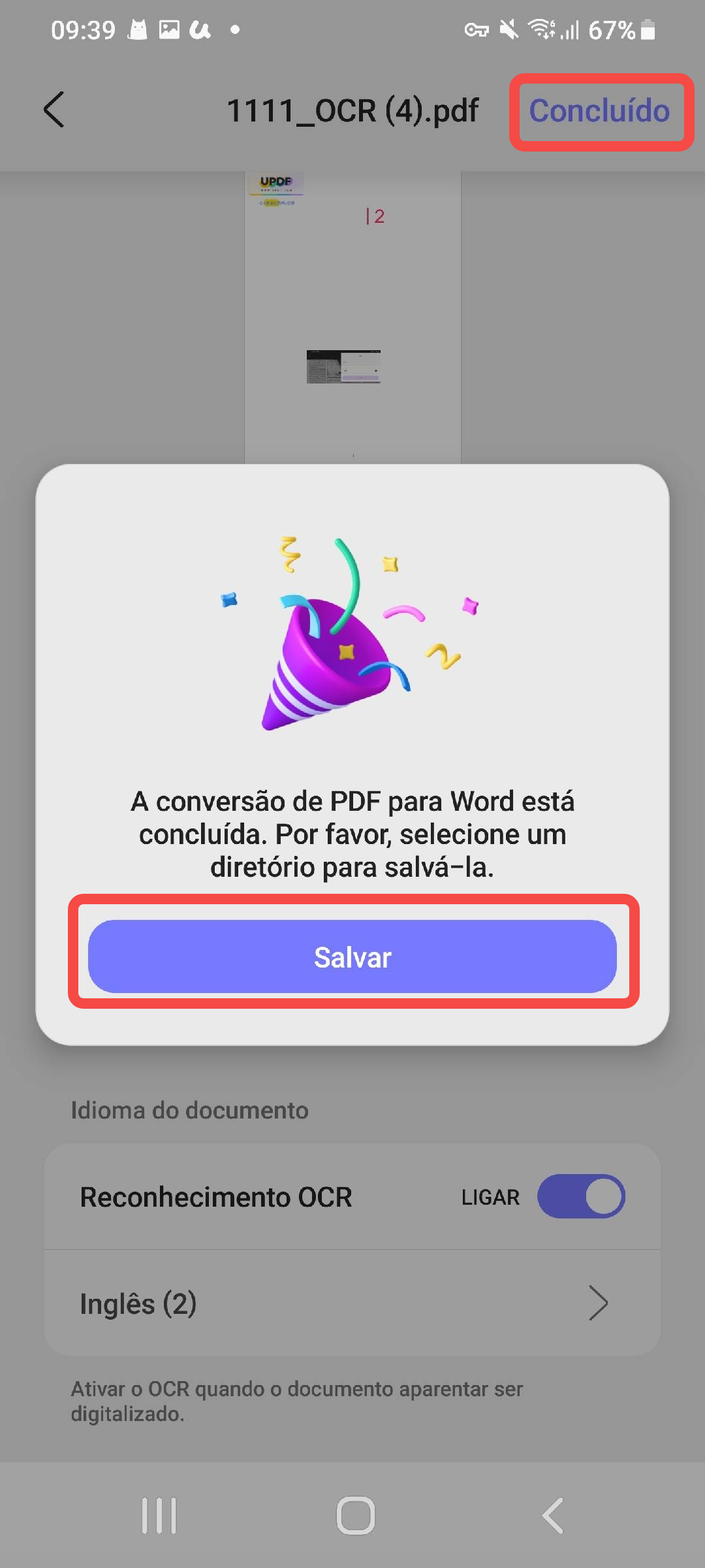 salve seu arquivo word updf android