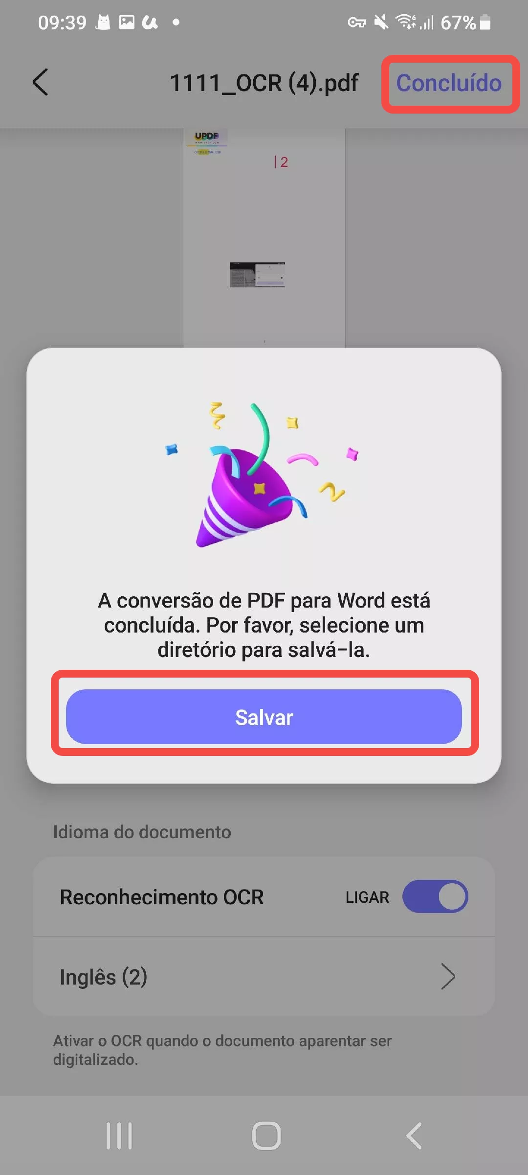 salve seu arquivo word updf android
