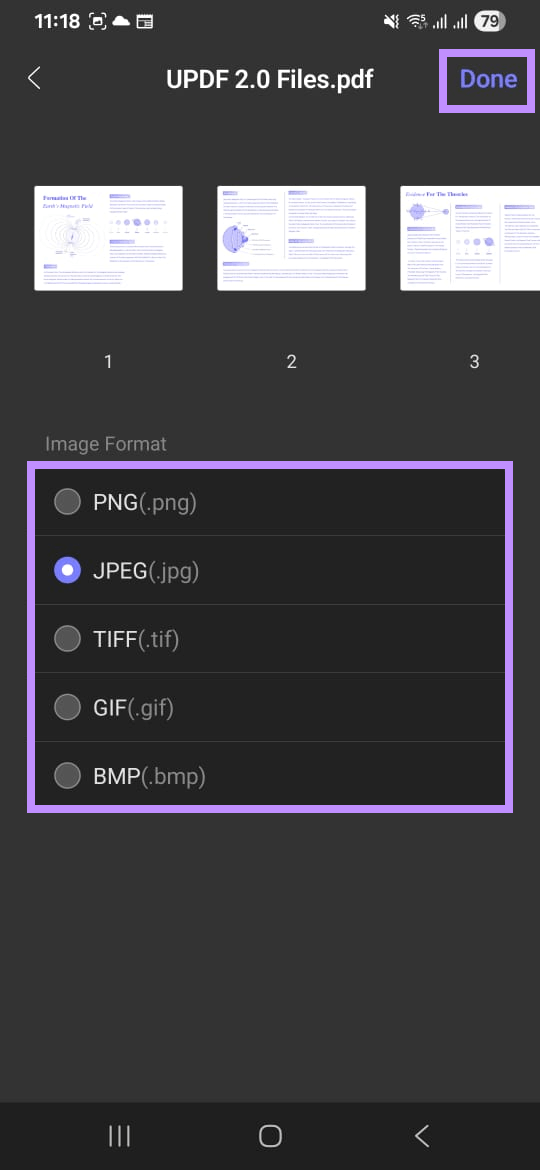 select an image format updf android
