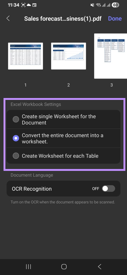 select an option for creating the worksheet updf mobile