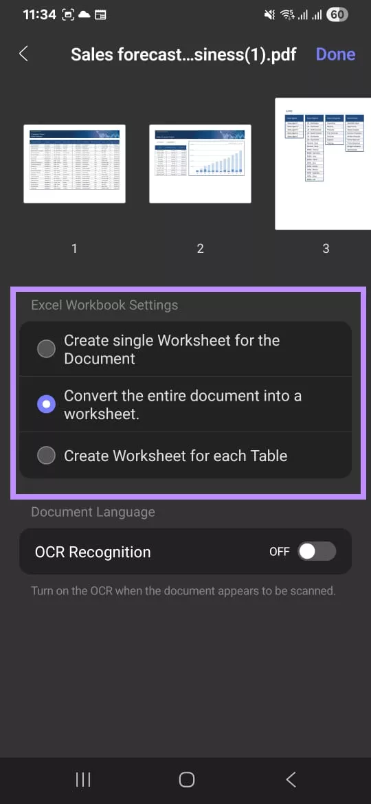 select an option for creating the worksheet updf mobile