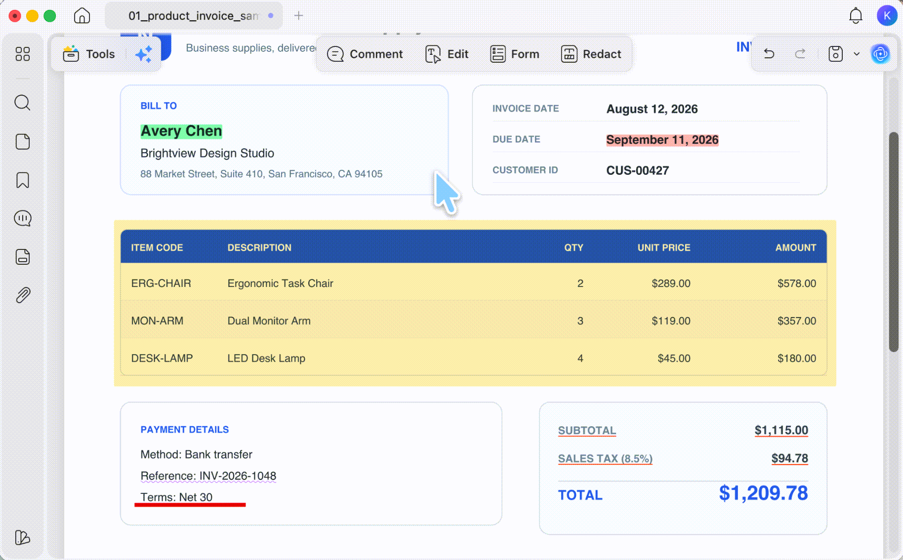 select and delete a single highlight in updf mac
