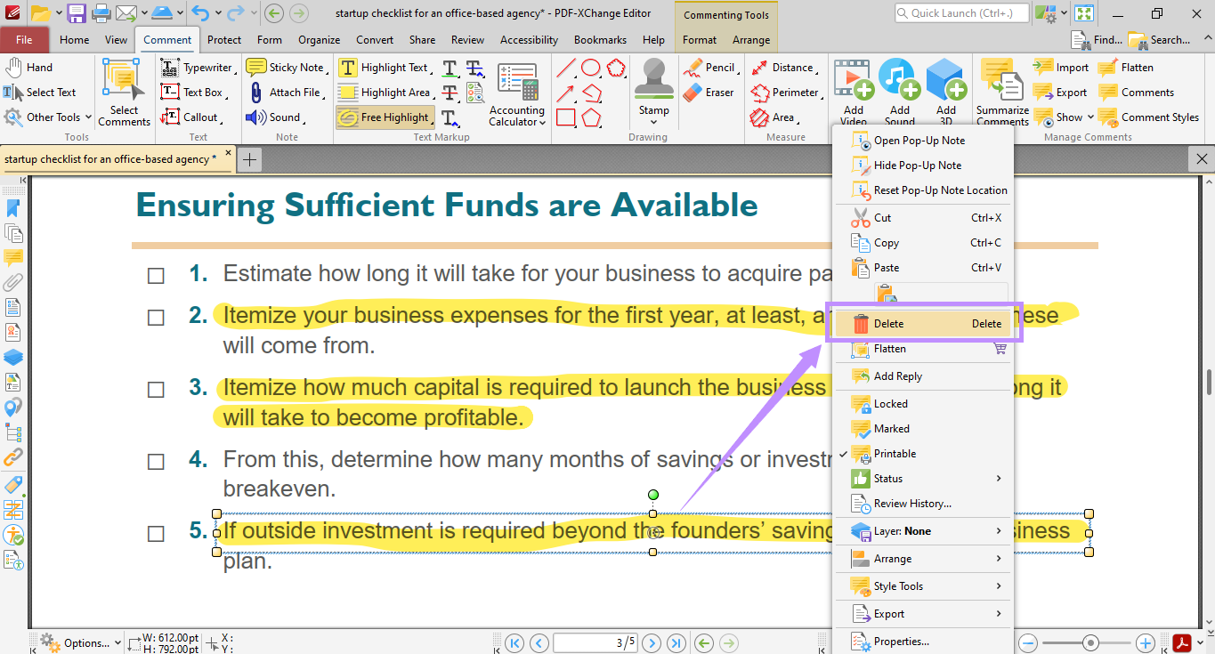 select delete to delete highlights pdf xchange editor