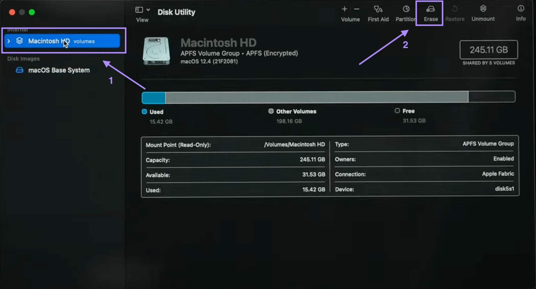 select disk and erase mac