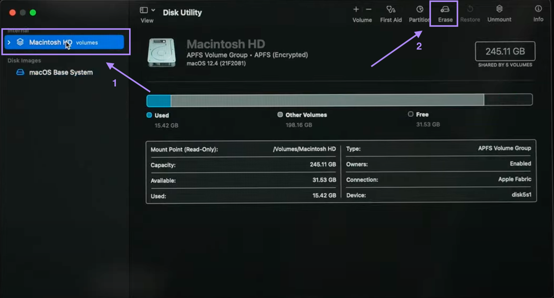  select disk and erase mac