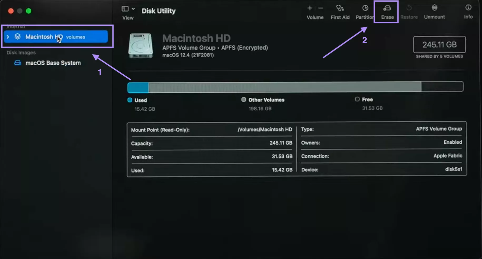 select disk and erase mac
