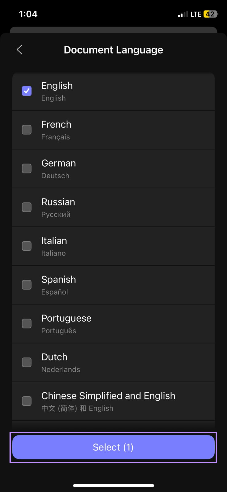 Image Alt: select document language updf ios