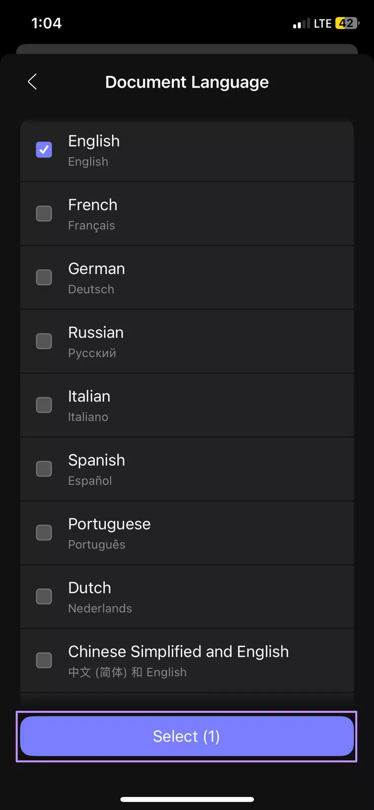 Image Alt: select document language updf ios