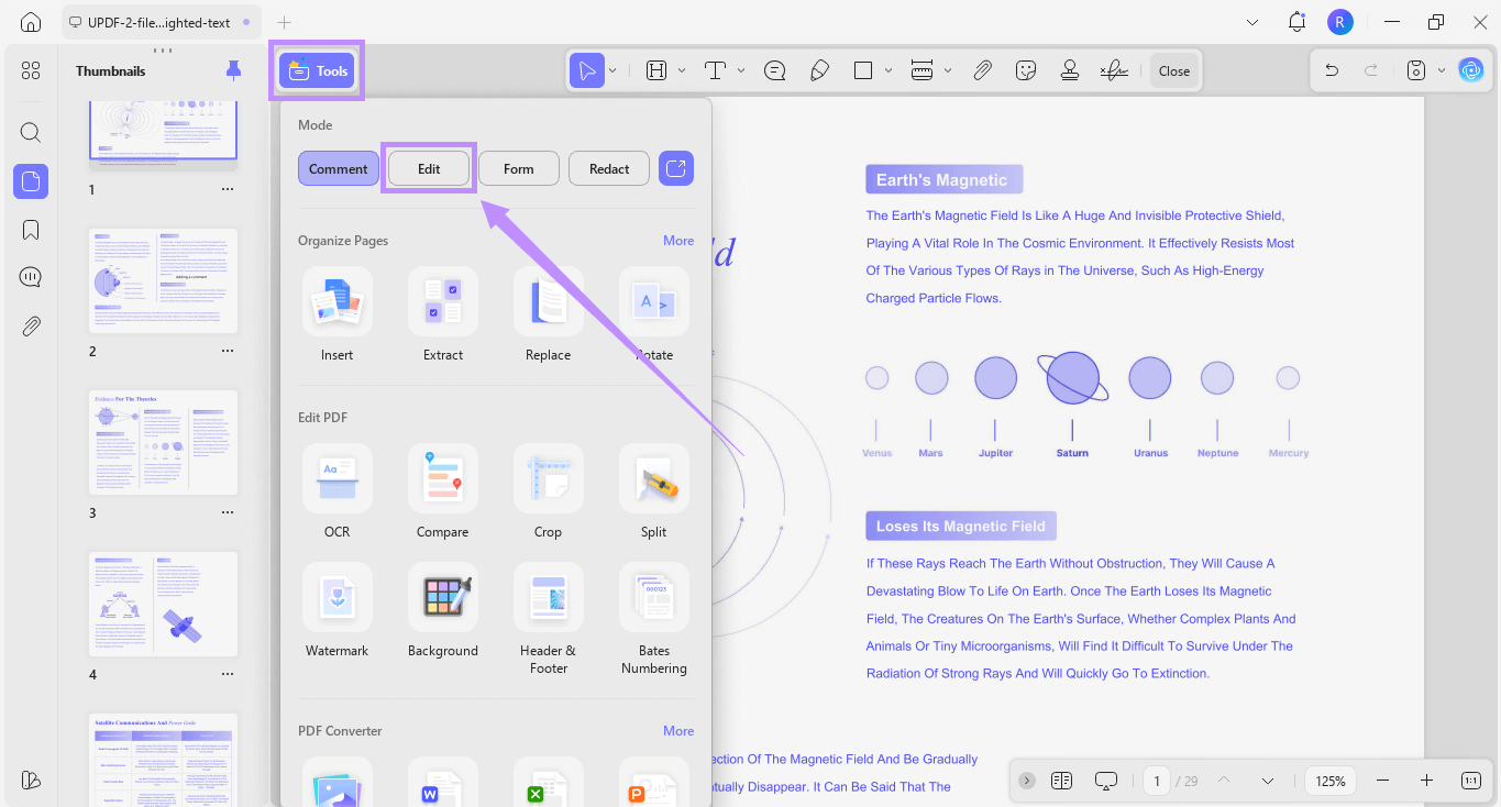  select edit under tools updf windows