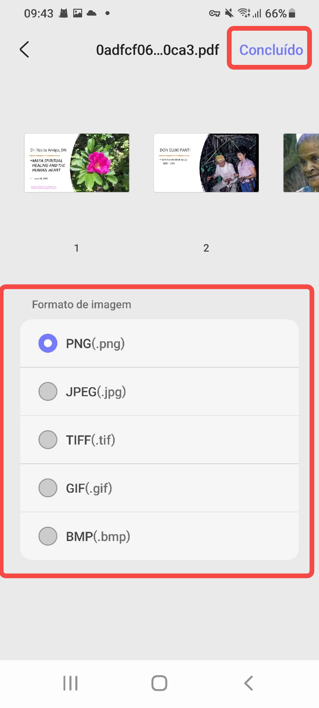 selecione o formato updf android