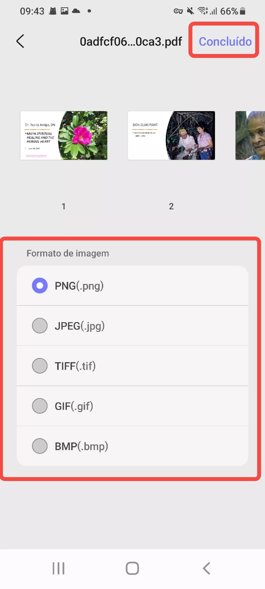 selecione o formato updf android