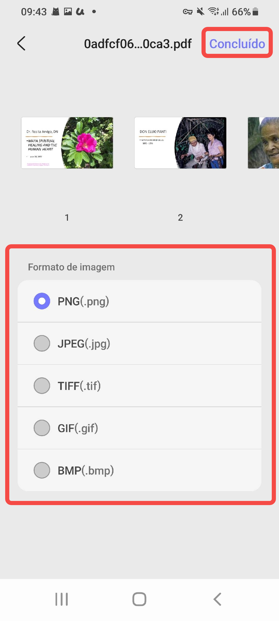 selecione formatar e clicar concluído updf android