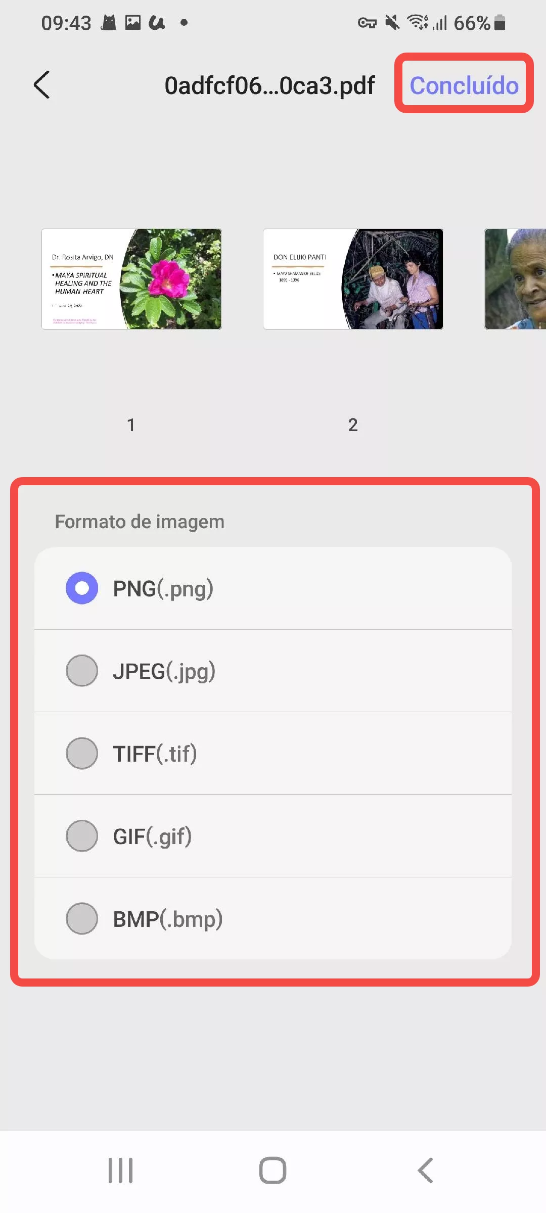 selecione formatar e clicar concluído updf android