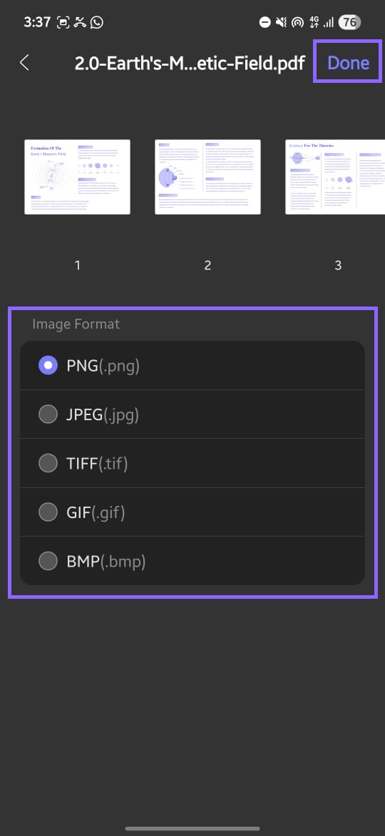 select format and click done updf android
