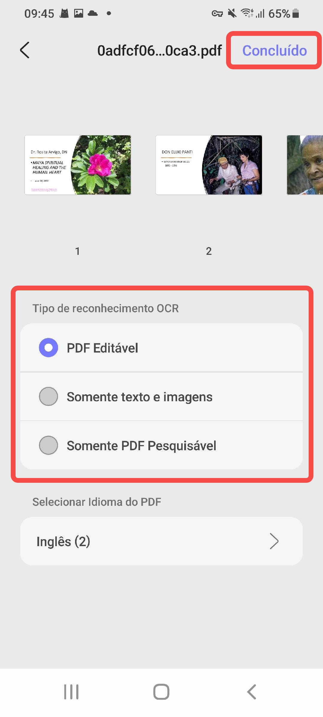 selecionar ocr reconhecimento tipo updf android
