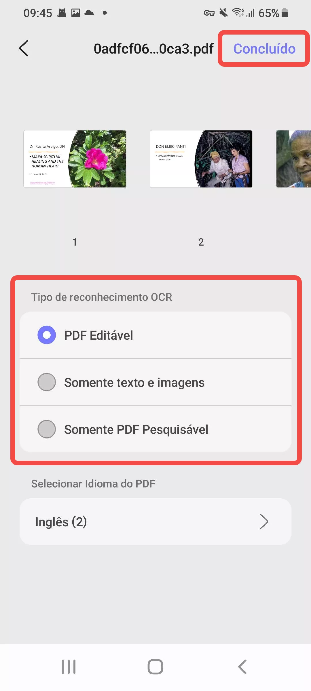 selecionar ocr reconhecimento tipo updf android