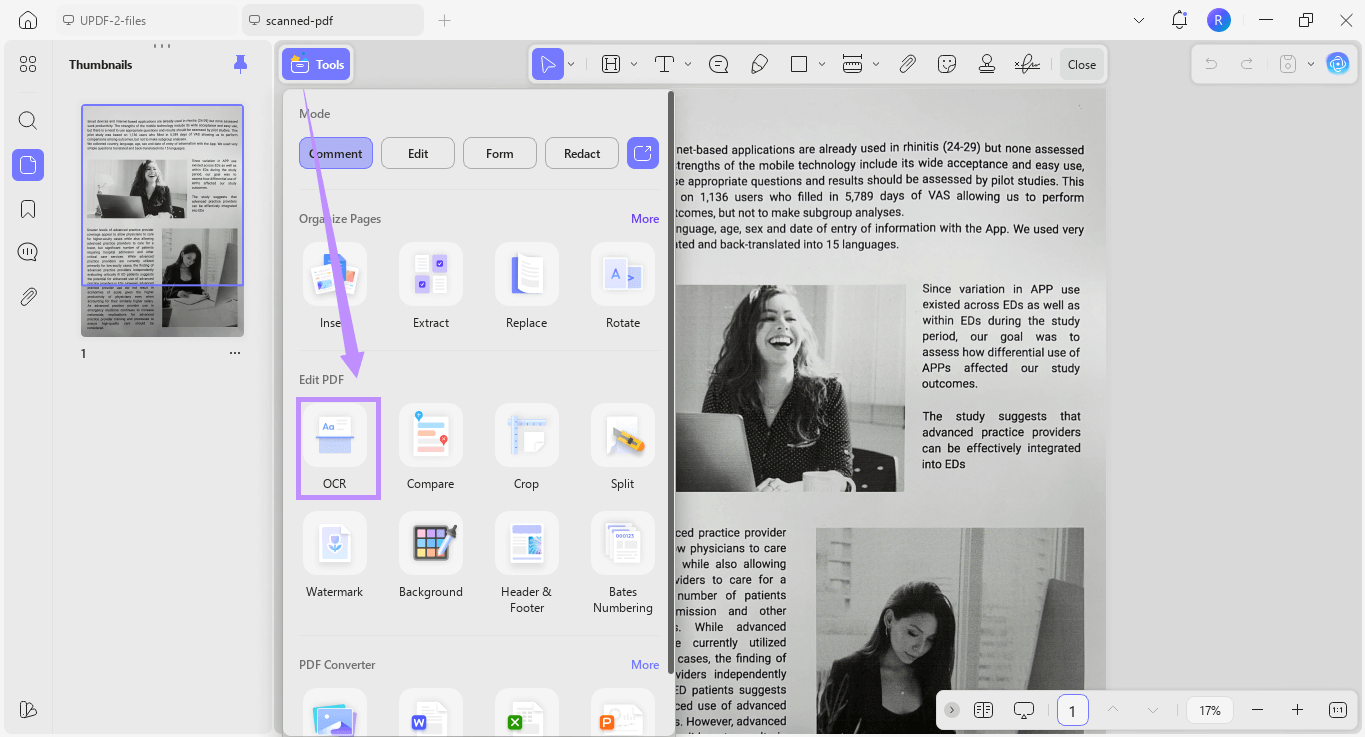  select ocr under tools updf windows