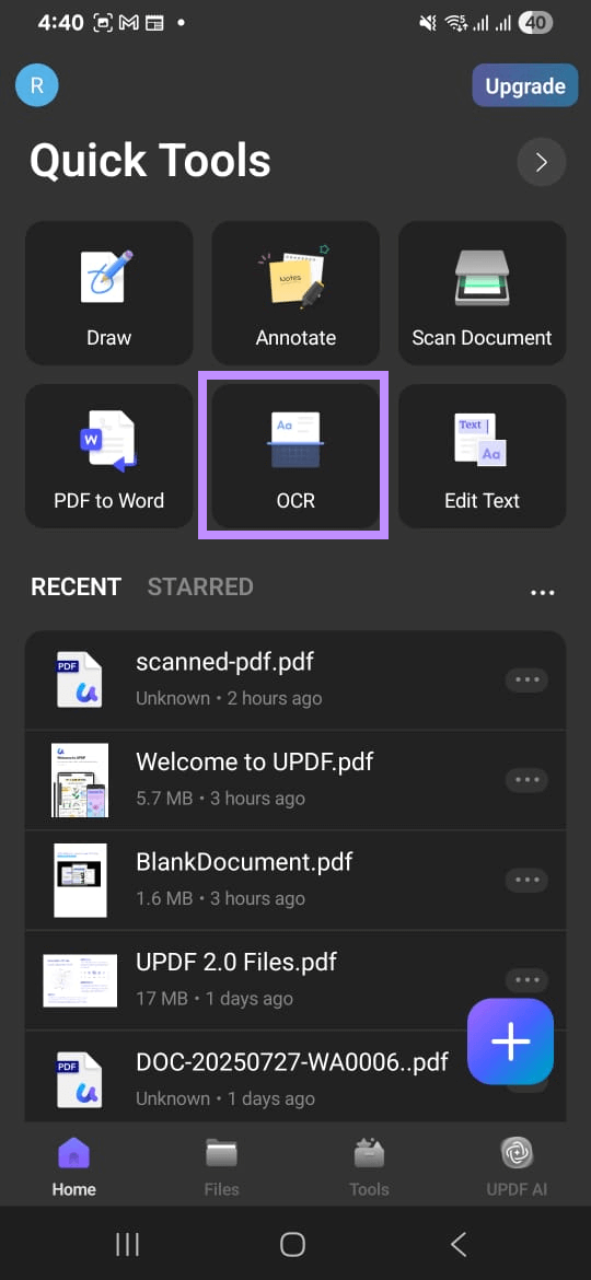 Alt-text: select ocr updf mobile