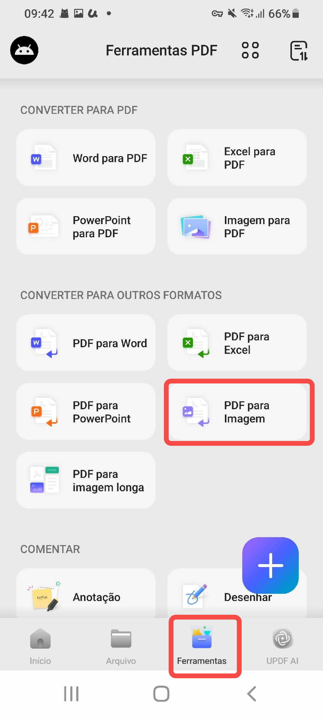 selecionar pdf para imagem updf android