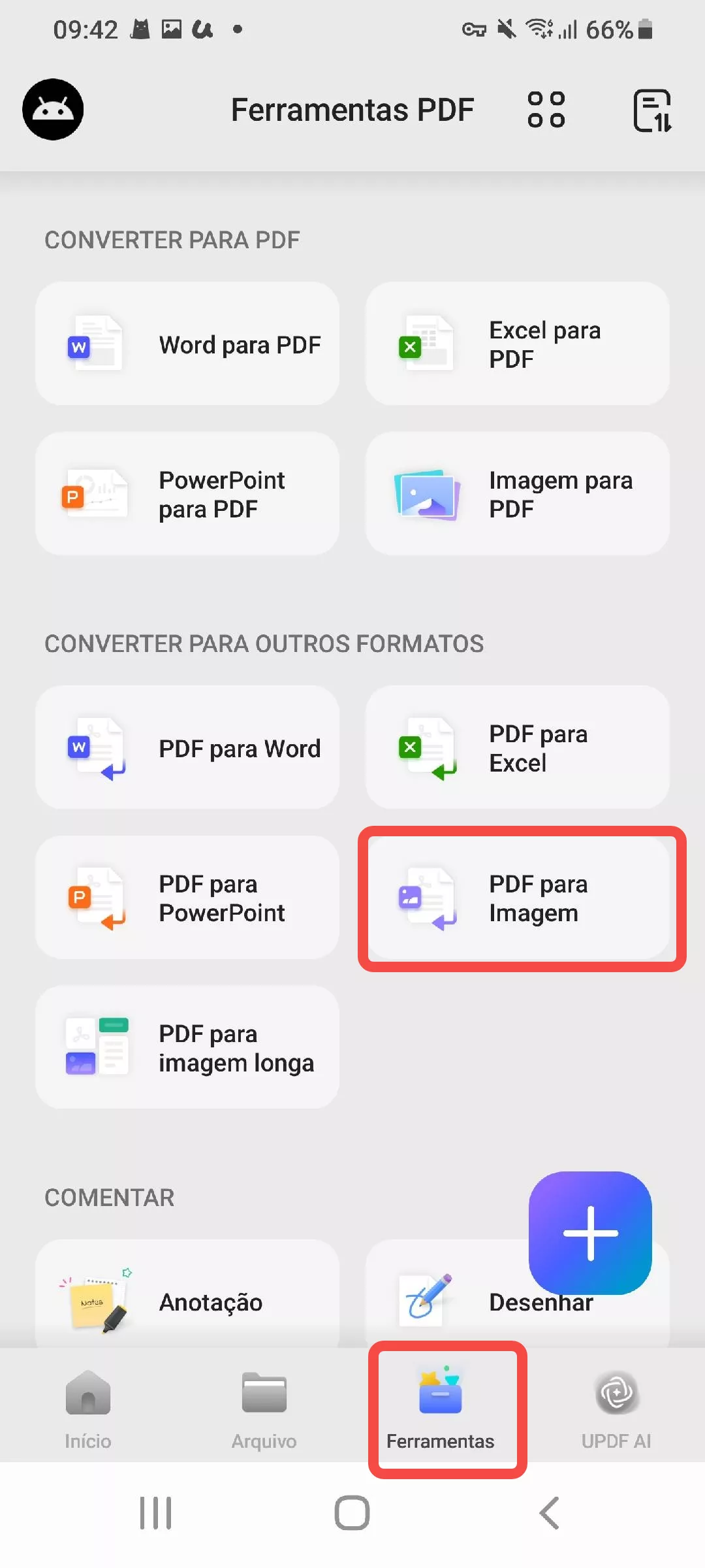 selecionar pdf para imagem updf android