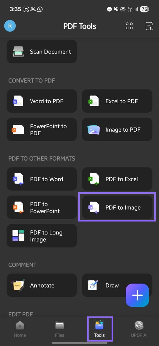 select pd to image updf android