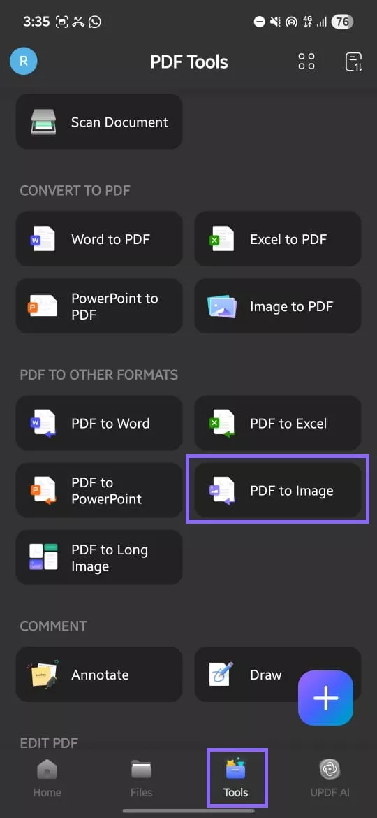 select pd to image updf android
