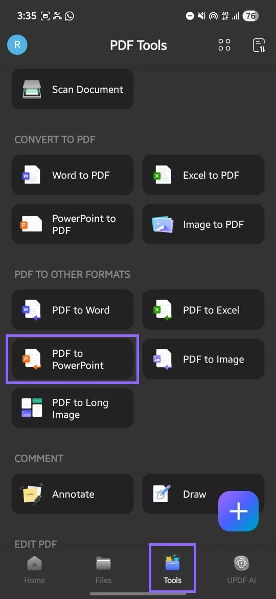 select pdf to powerpoint.