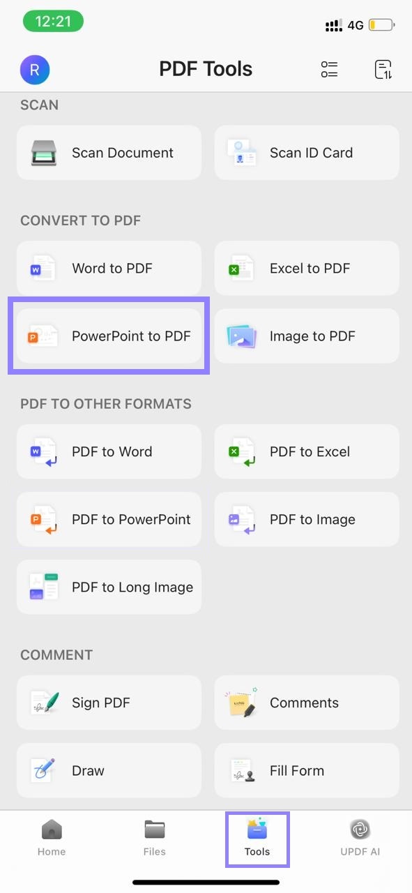 select pdf to powerpoint updf iphone