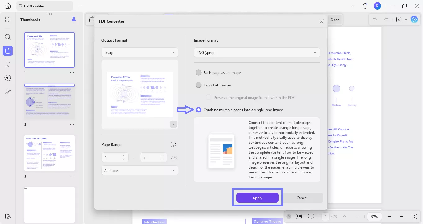 Alt text: select relevant options and click apply updf windows