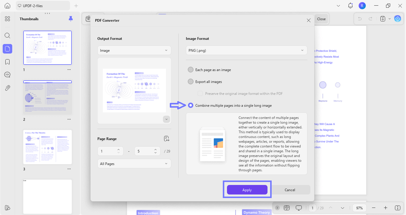 select relevant options and click apply updf windows