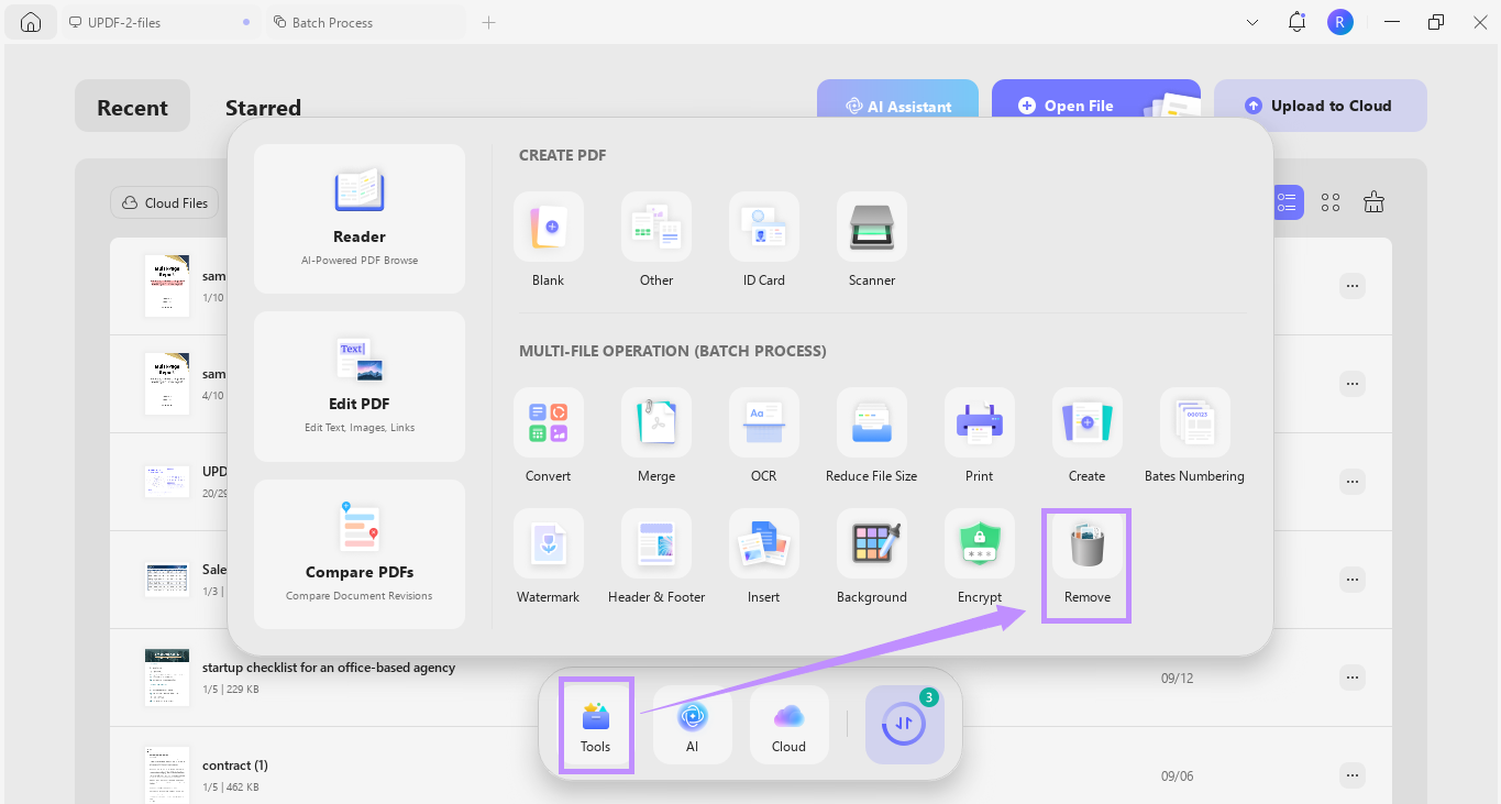  select remove under tools updf windows