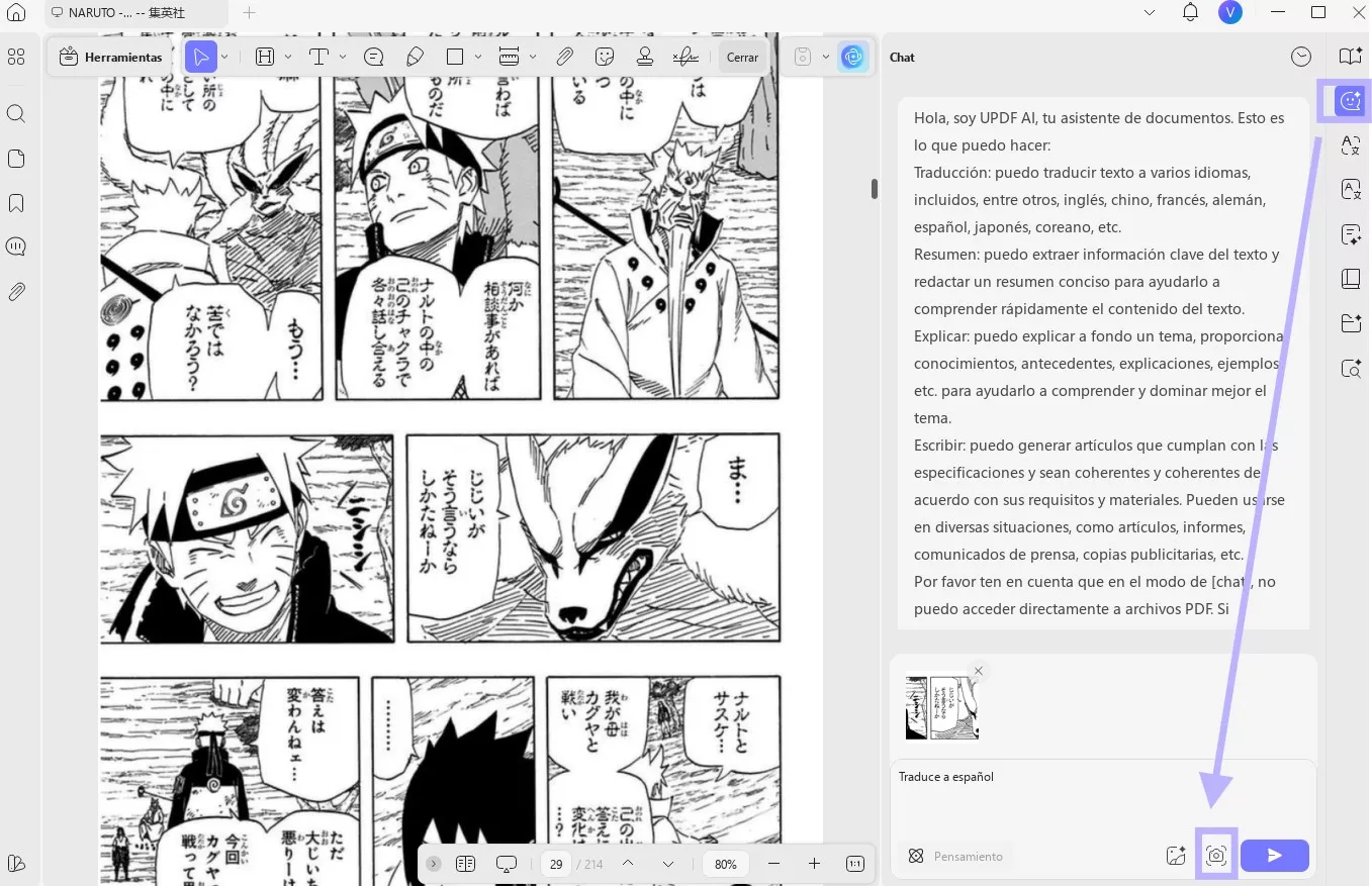 Selecciona la herramienta de captura de pantalla para traducir manga en UPDF en Windows.