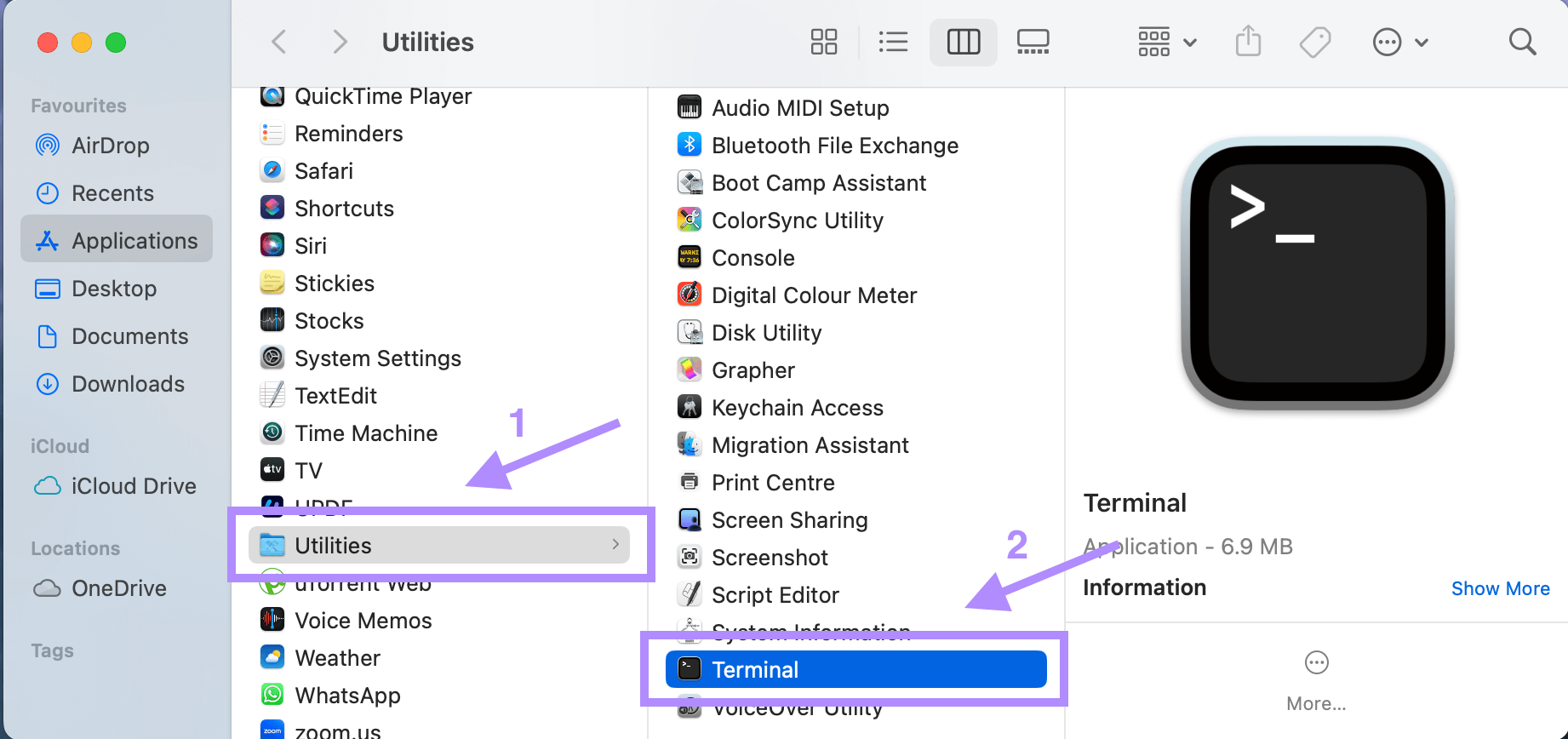 select terminal from utilities mac