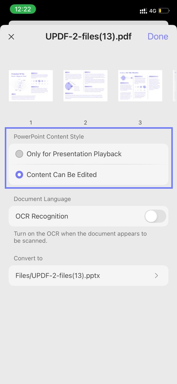 select the powerpoint content style updf iphone