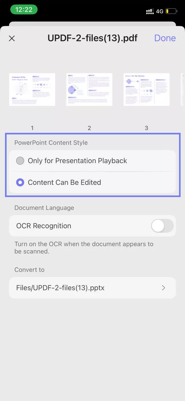 select the powerpoint content style updf iphone